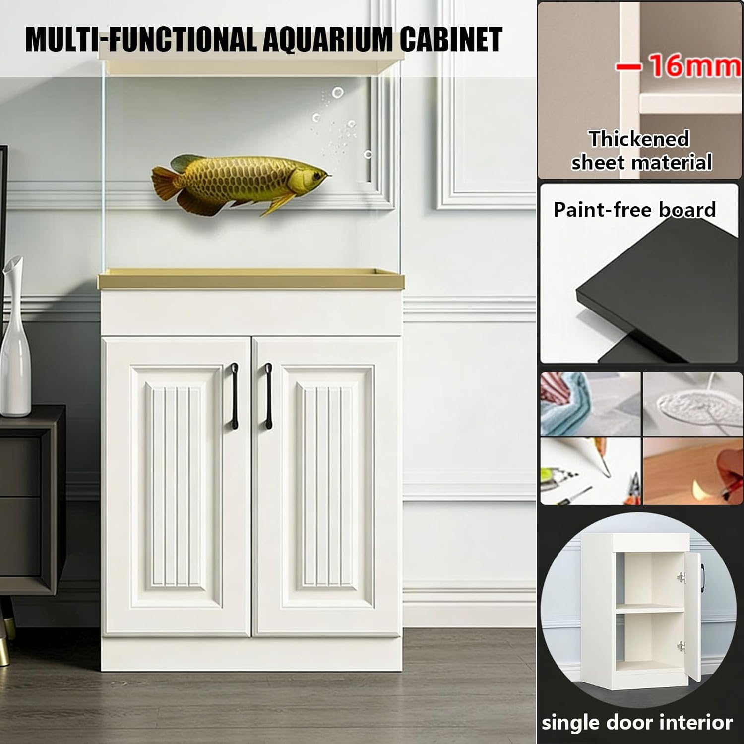 Square Aquarium Stand Fish Tank Table Reptile Tank Stand With Lockers Large Capacity Sturdy Load-Bearing 75cm High Suitable for Living Rooms Offices and Studies 40x40cm/15.7x15.7in