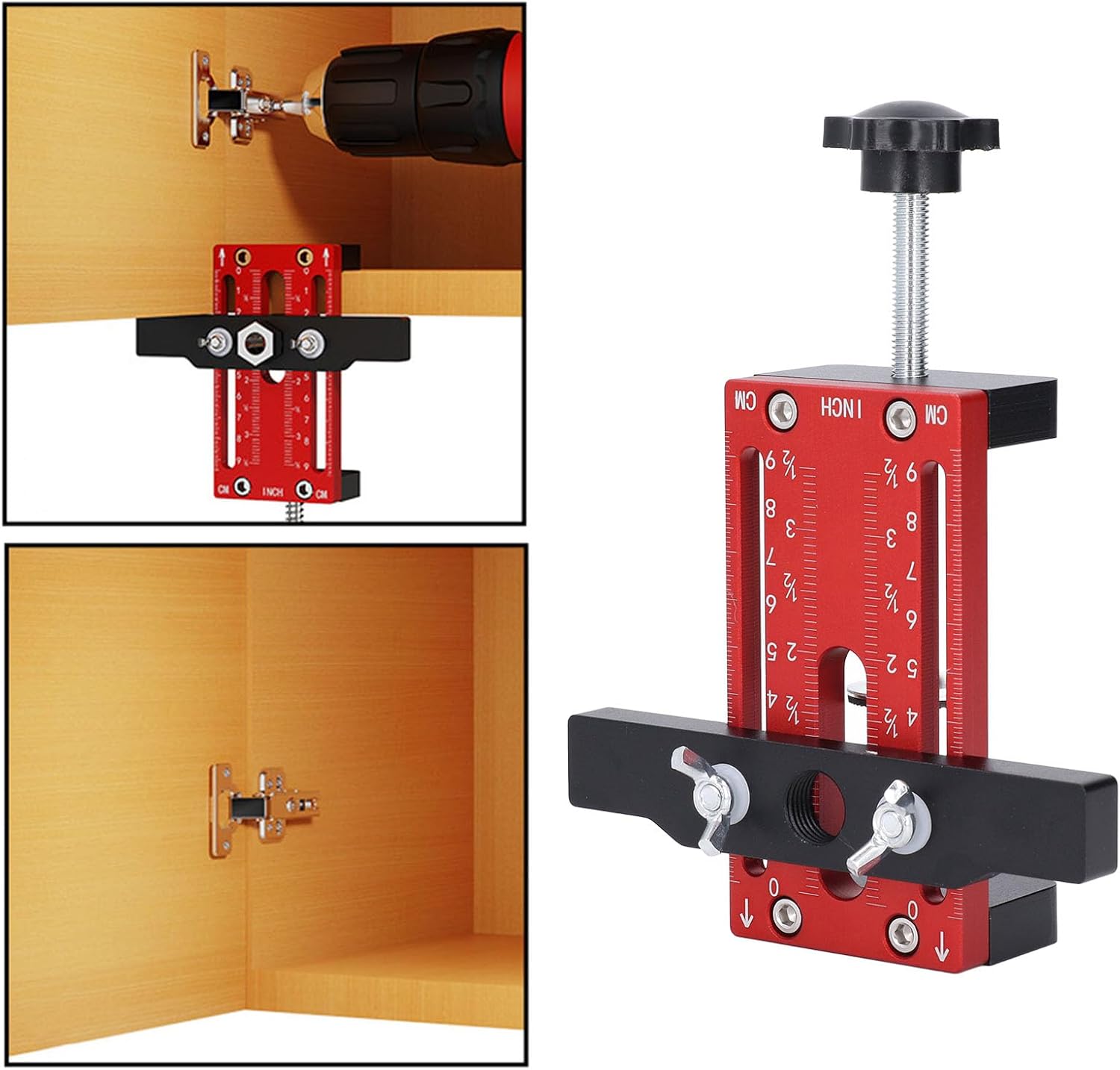 Cabinet Template Tool, Aluminium Alloy Drilling Guide with Adjustable Support Arm, Cabinet Hardware Jig, Woodworking Doweling Jig Tool for Hinge and Handle Installation