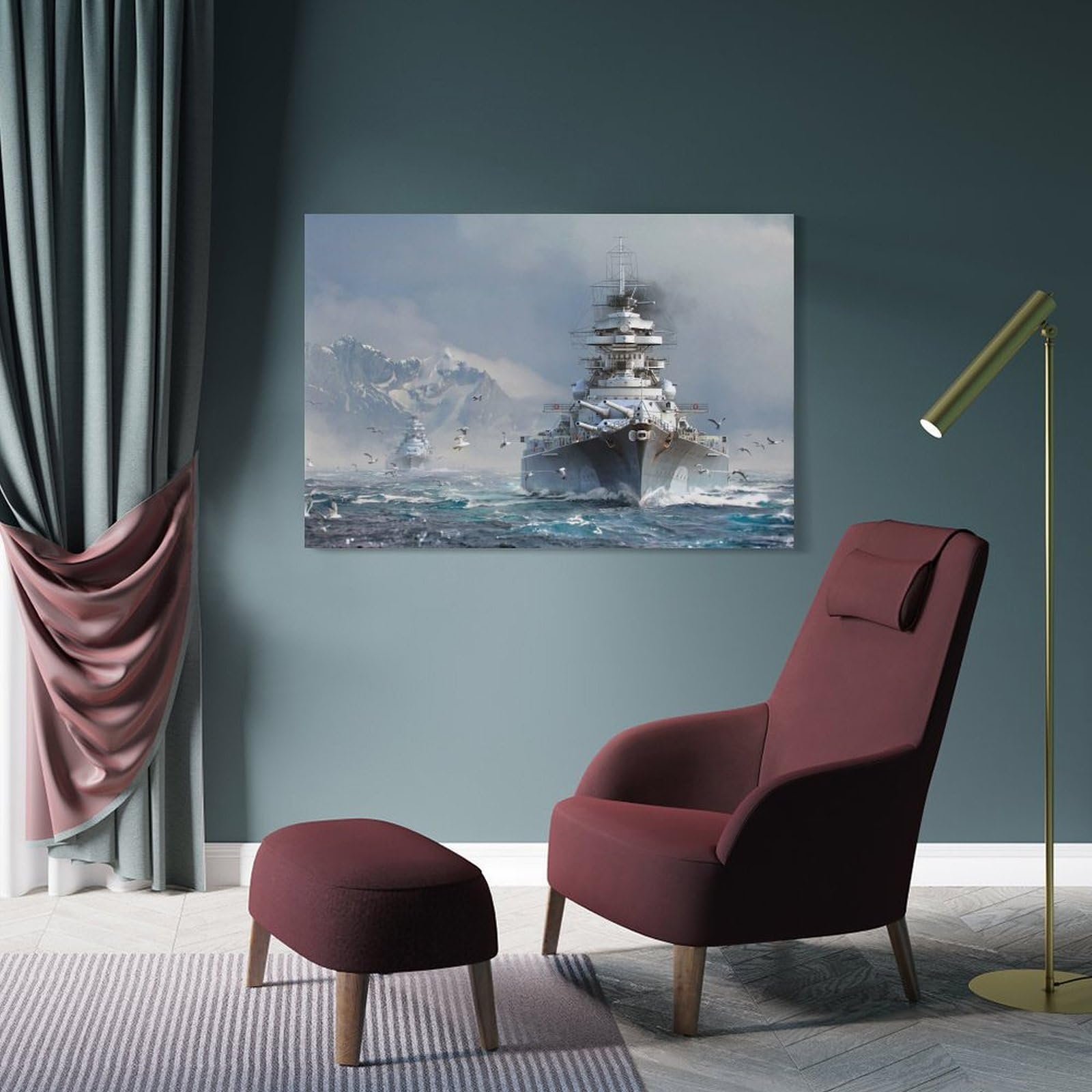 Junmoney Warship in Stormy Seas Room Decor Wall Art 20x30inch(50x75cm), for Entrance Walls, Hall Decor Or Foyers, A Neat Decor Update for Hallways