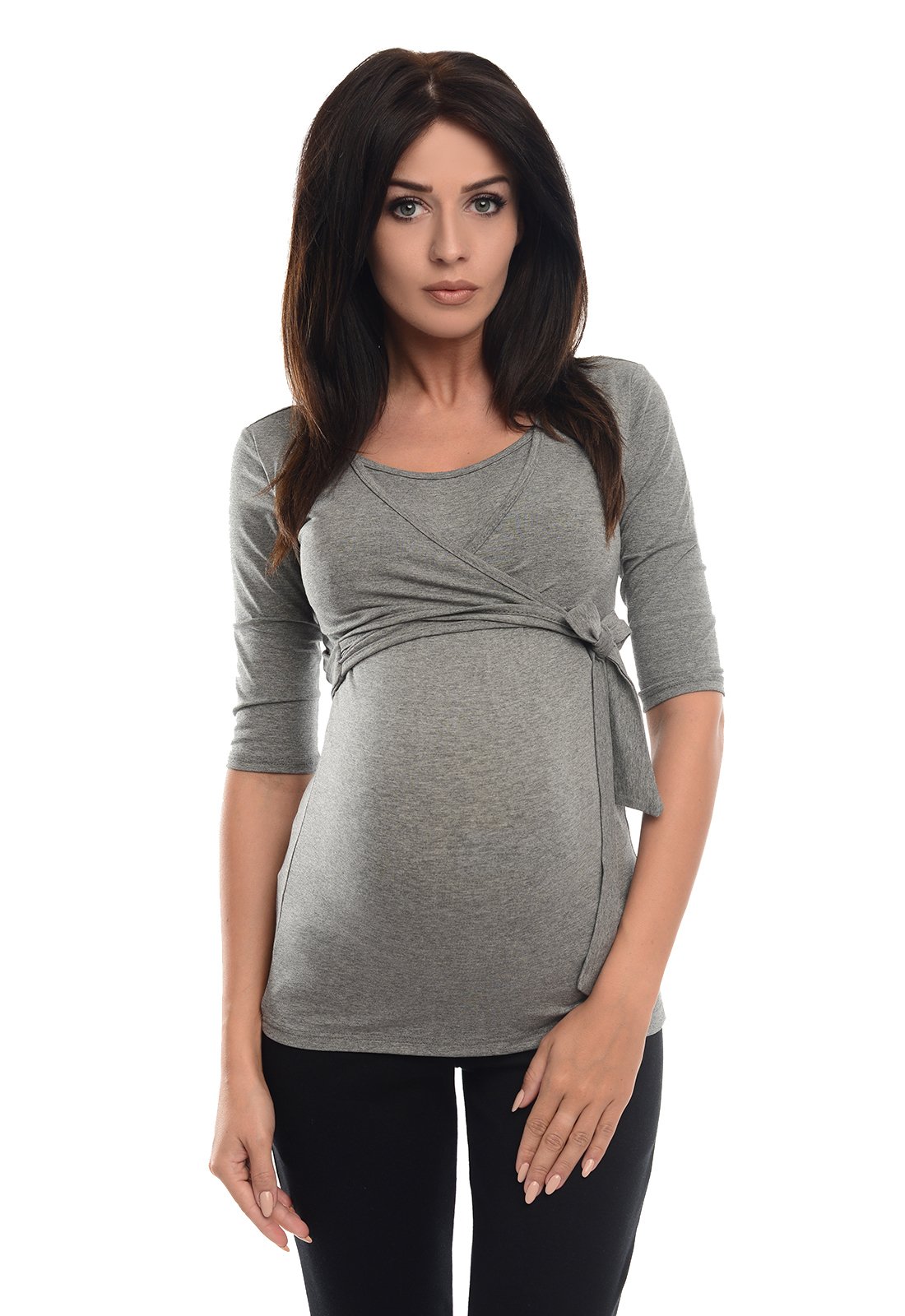 Purpless Maternity 2in1 Pregnancy and Nursing Wrap Top 3/4 Sleeved Tunic for Pregnant and Breastfeeding Women 7035 — view 13
