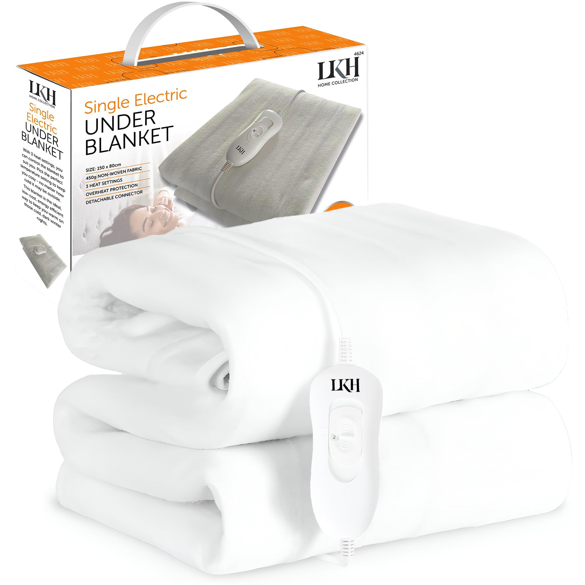 LKH Single Electric Blanket – Electric Underblanket with 3 Heat Settings, Detachable Con...