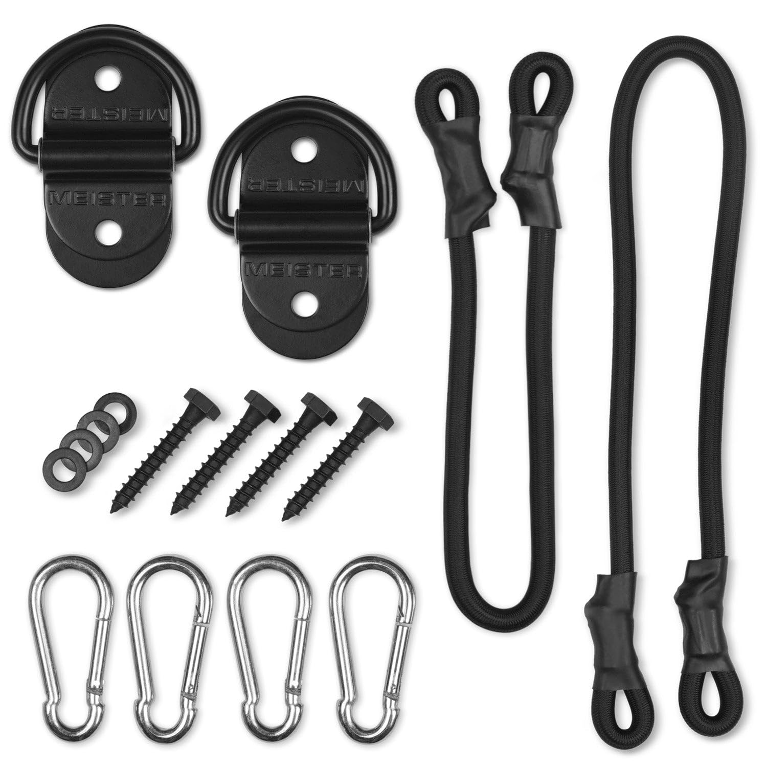 Meister Double-End Speed Bag D-Ring Anchor Kit - Floor & Ceiling Mounts w/ Bungees & Carabiners