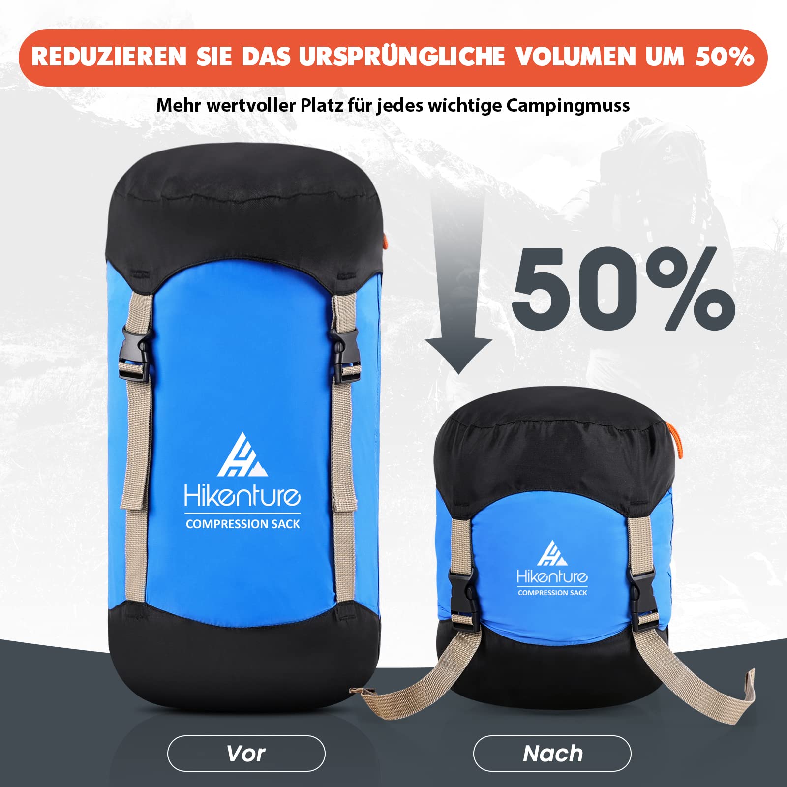 HIKENTURE Worek kompresyjny 10L/14L/20L/30L, 50% więcej miejsca do przechowywania Wodoodporny i ultralekki torba do przechowywania na kemping, do śpiwora.