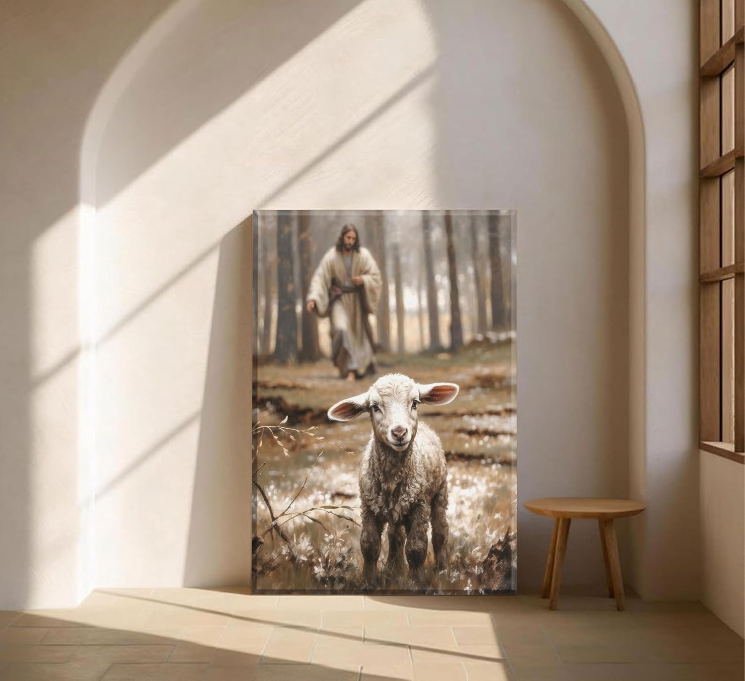 Jesus And Lamb Canvas Wall Art Set Of 2 Christian Scripture Wall Decor Pictures The Lost Sheep Poster Canvas Print Running Jesus After Lost Lamb Pictures for Living Room Bedroom Framed