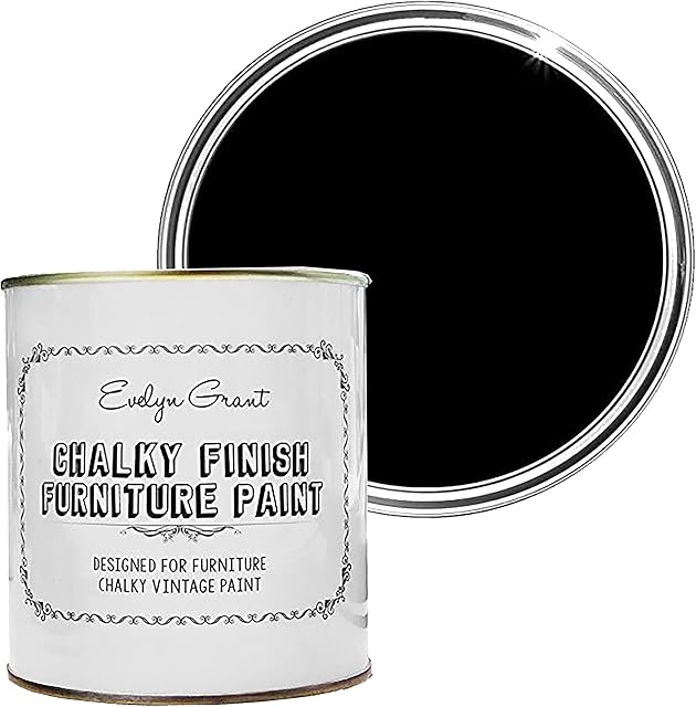 Evelyn Grant Chalk Furniture Paint | 500ml in 30+ Colours | Ultra-Premium Protection for Furniture & Cupboard | Interior & Exterior Wood Paint | Vintage Chalky Matt Finish (Black)