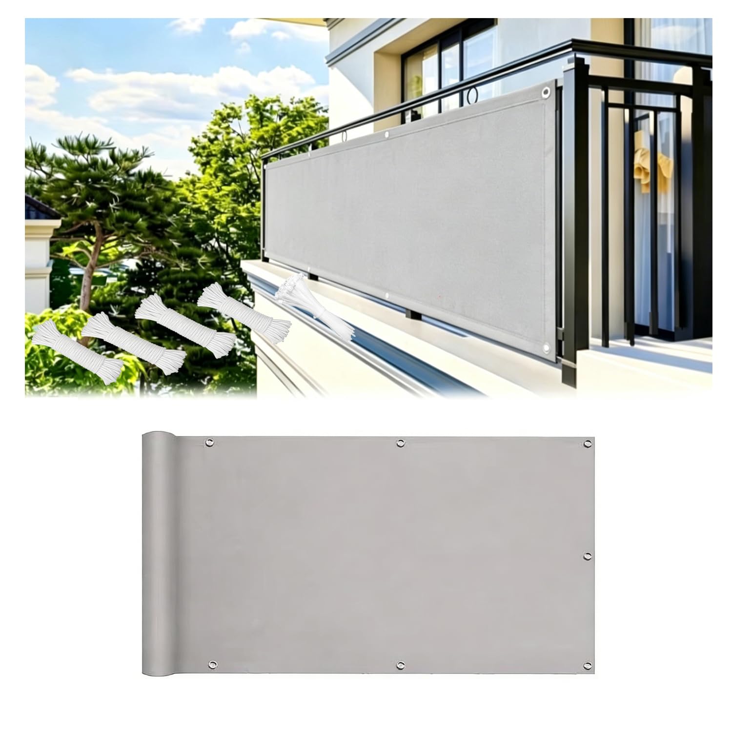 Voile d'ombrage anti UV protégeant du soleil et de la pluie sur le balcon
