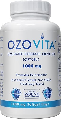 Cápsulas blandas de aceite de oliva virgen extra orgánico ozonizado de alta potencia de 1000 mg | Cápsulas oxigenadas puras para apoyo inmunológico