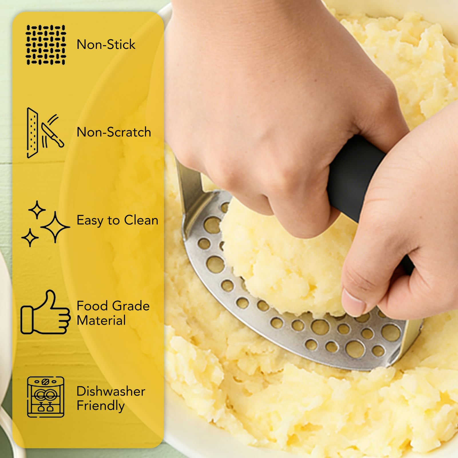 Presse Purée de Pommes de Terre, Presse Légumes Professionnel en Acier Inoxydable avec Poignée Masher Broyeur pour Pommes de Terre, Fruits, Légumes, Nourriture de Bébés.