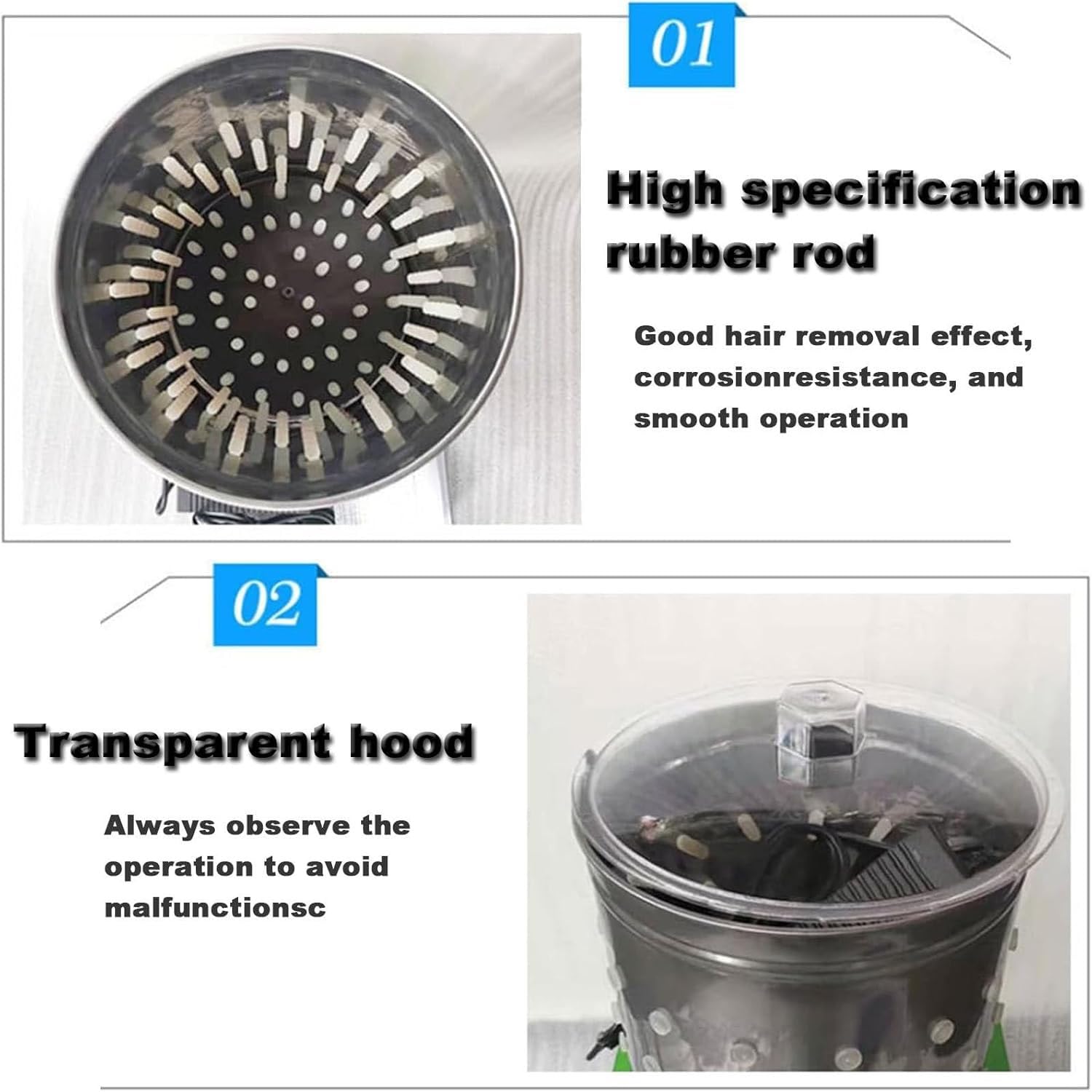 Macchina dello spiffatore del pollame, dispositivo di rimozione della piuma dell'acciaio inossidabile del diametro di 23cm per l'elaborazione dell'azienda agricola dell'anatra del pollo