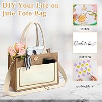 Vista 6 de Silkfly Paquete de 12 bolsas de arpillera, bolsas de regalo de yute reutilizables con asas, bolsa de playa impermeable para compras de boda, Blanco