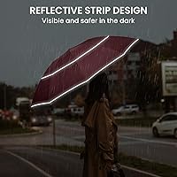 Vista 2 de G4Free Paraguas invertido resistente al viento de 54/62 pulgadas con rayas reflectantes, paraguas de golf grande y compacto para lluvia, 10
