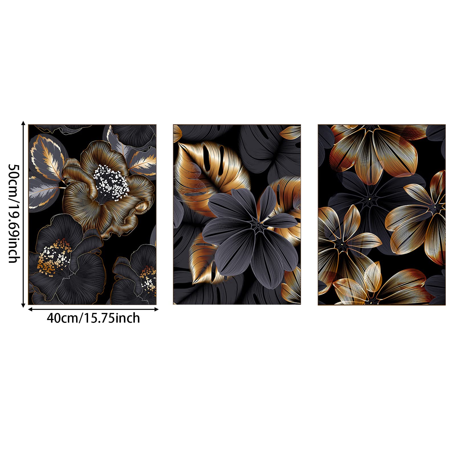 Schilderij Abstracte Bloemen | Bloemen Schilderij Abstract | Zwart Goud van AiArtLand op canvas, behang en meer