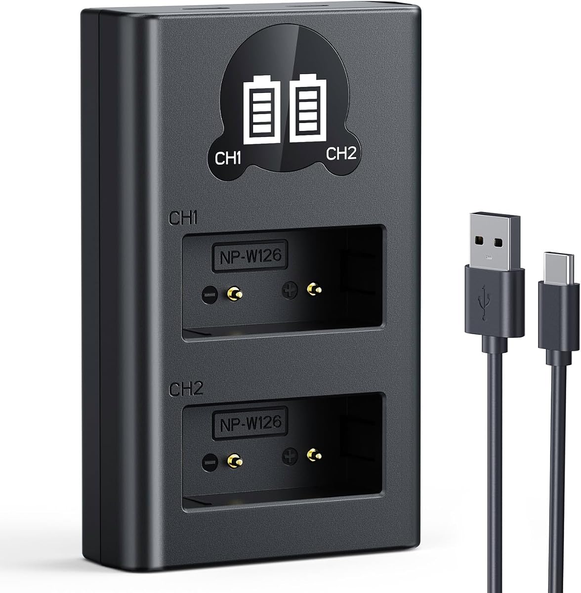 NP-W126S Battery Charger USB Dual Slot for Fuji Fujifilm X-E5 X-M5 X-T50 XT50 X-T30 III II XT30 X-T20 X100VI X100V X100F X Half X-T3 X-T2 X-S10 X-E4 X-A7 X-T200 X-T100