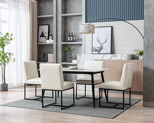 Miniatura 37 de CIMOTA Juego de 6 sillas de comedor modernas, de cuero, tapizadas, sin brazos, con base negra, para comedor/cocina, color crema, 6 unidades Base