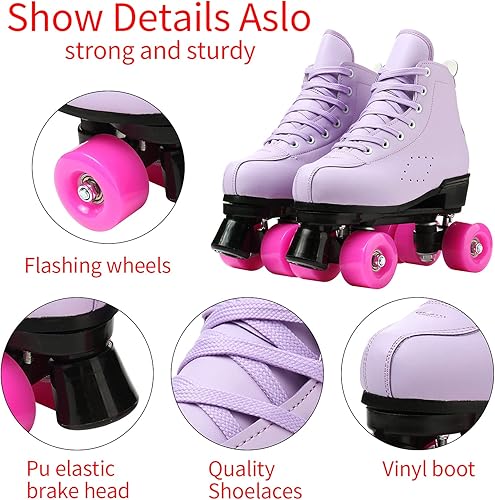 Miniatura 4 de Patines de ruedas para mujer, patines de cuero para exteriores, patines ajustables de doble fila para interiores, para principiantes, adultos,
