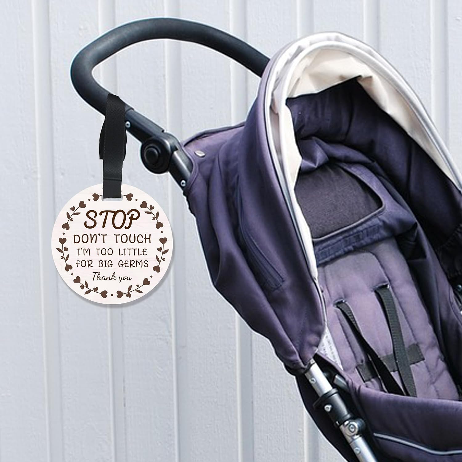 PLIGREAT 2 Pack Stop Don't Touch Baby Car Seat Signs, No Touching Sign for Newborn Boy Girl, Stop Kissing Reminder Signage for Carrier With Hanging Strap and Clip, Heart Wreath