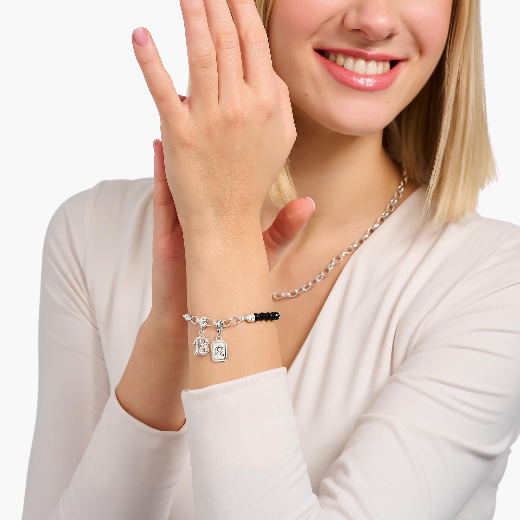 THOMAS SABO Charm-Anhänger Zahl 18 mit weißen Steinen Silber 925 Sterlingsilber