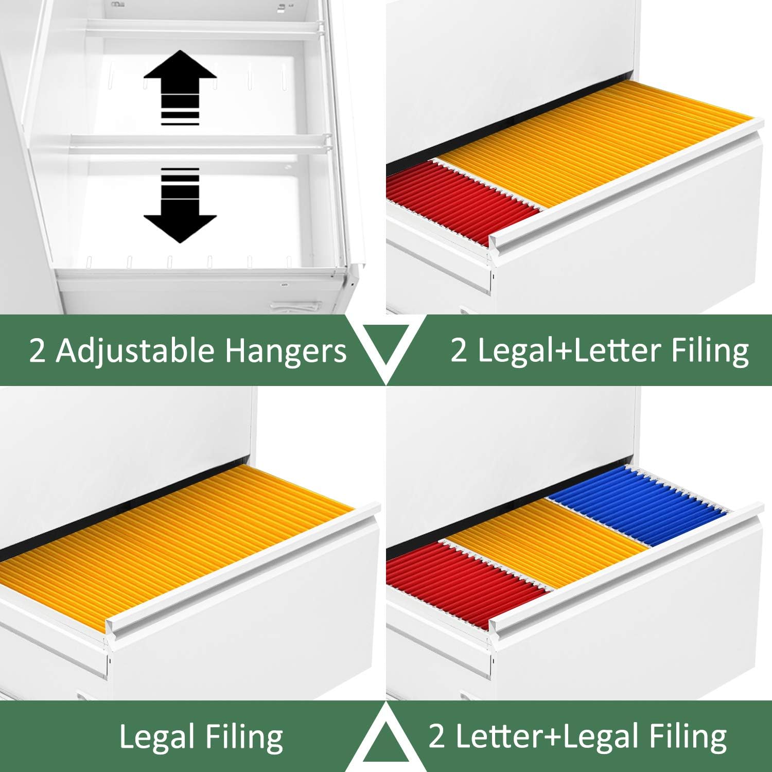 INVIE 2 Drawer Lateral File Cabinet for Home Office with Lock Metal Filing Cabinet, Lockable Large Cabinets Keys and 4 Adjustable Hanging Bars, White(Easy Assembly), 28.3x35.4x17.7 inch(HxLxW) : Office Products