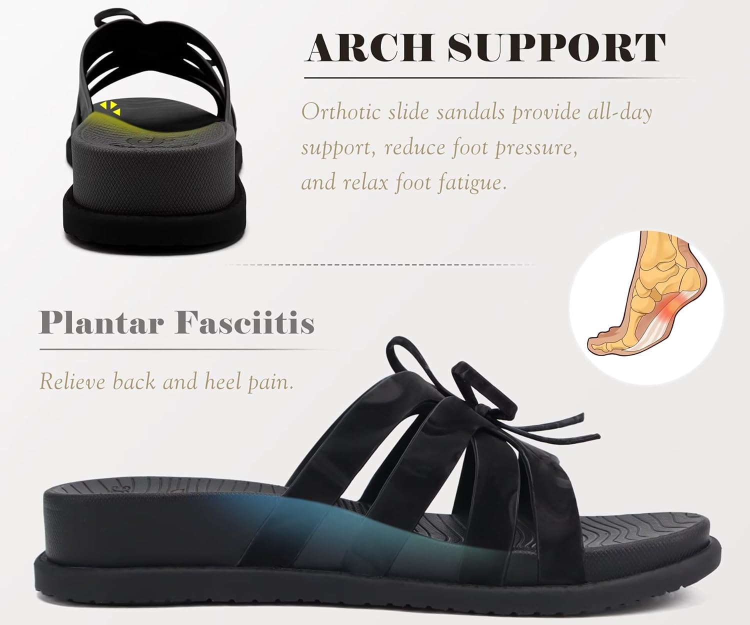 COFACE Womens Dressy Orthotic Sandals Trendy Square Toe Comfortable Thick Athletic Cushion Recovery Walking Slides Lightweight Yoga Foam Flat with Plantar Fasciitis Arch Support - Image 3