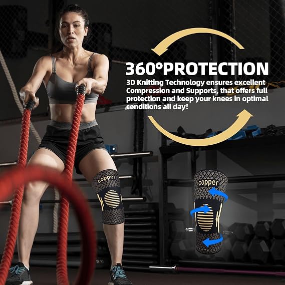 Lusenone Copper Knee Support for Women/Men 2 Pack - Best Knee Brace Compression Sleeve Support for Arthritis, Knee Pain, Meniscus Tear, ACL, MCL, Joint Pain Relief, Running, Sports, Squats