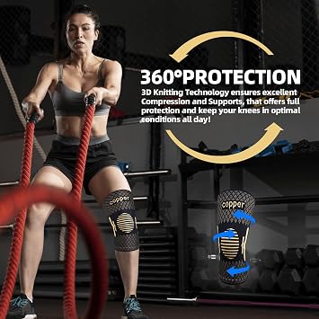 Lusenone Copper Knee Support for Women/Men 2 Pack - Best Knee Brace Compression Sleeve Support for Arthritis, Knee Pain, Meniscus Tear, ACL, MCL, Joint Pain Relief, Running, Sports, Squats