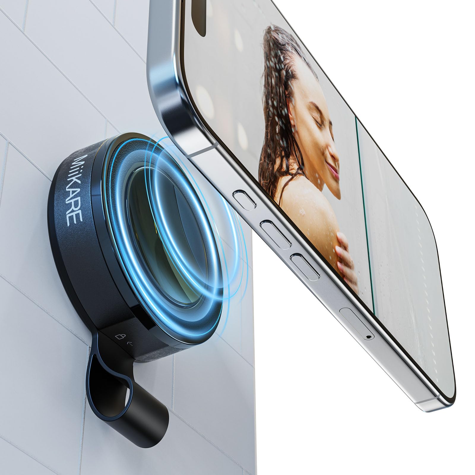 MiiKARE UniGrip Upgraded Shower Mirror Phone Holder | Portable Hands-Free Magnetic Suction Cup Mount | Universal Dual Grip Cellphone Holder for Shower