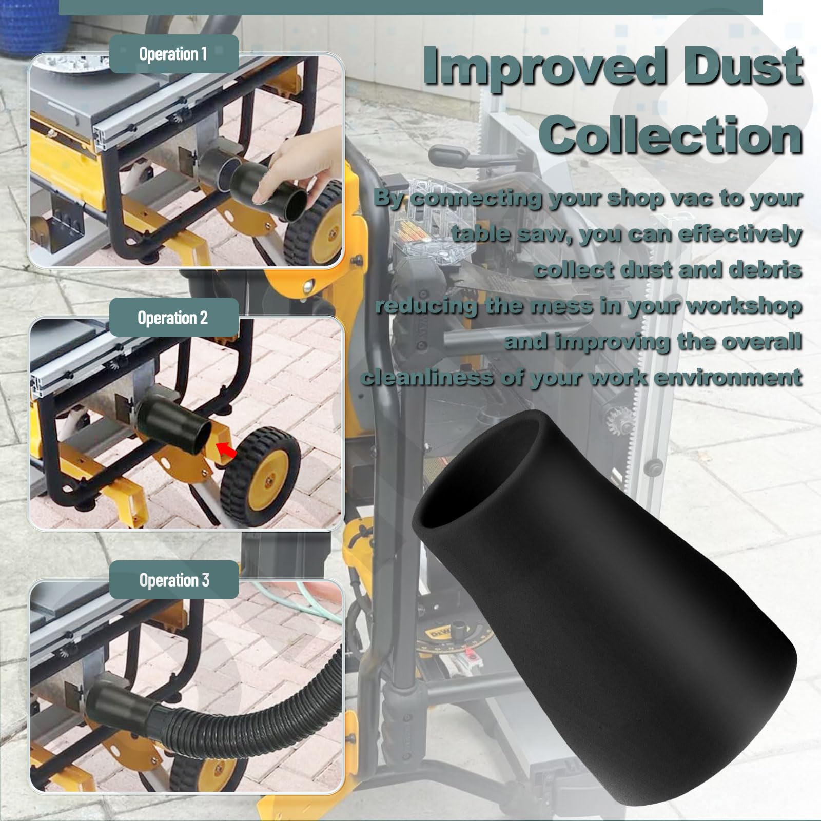 Table Saw Vacuum Adapter - Connects 2.5" DeWalt DWE7491RS Outlet To 1 7/8" Shop Vac Hose | Dust Collection Fit - View #6