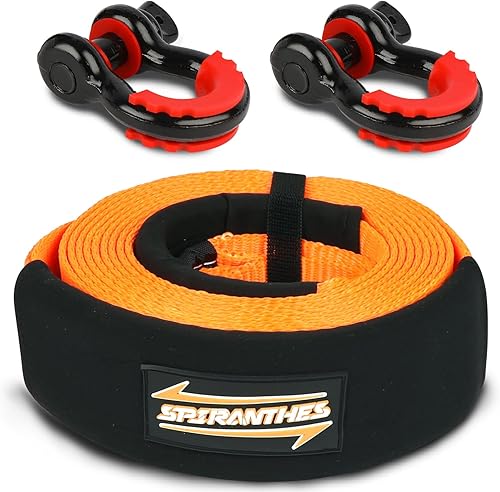 SPIRANTHES Kit de correa de recuperación de correa de remolque de 3 x 20 pies (35,000 libras máx.), 22% de alto alargamiento, grilletes de anillo en