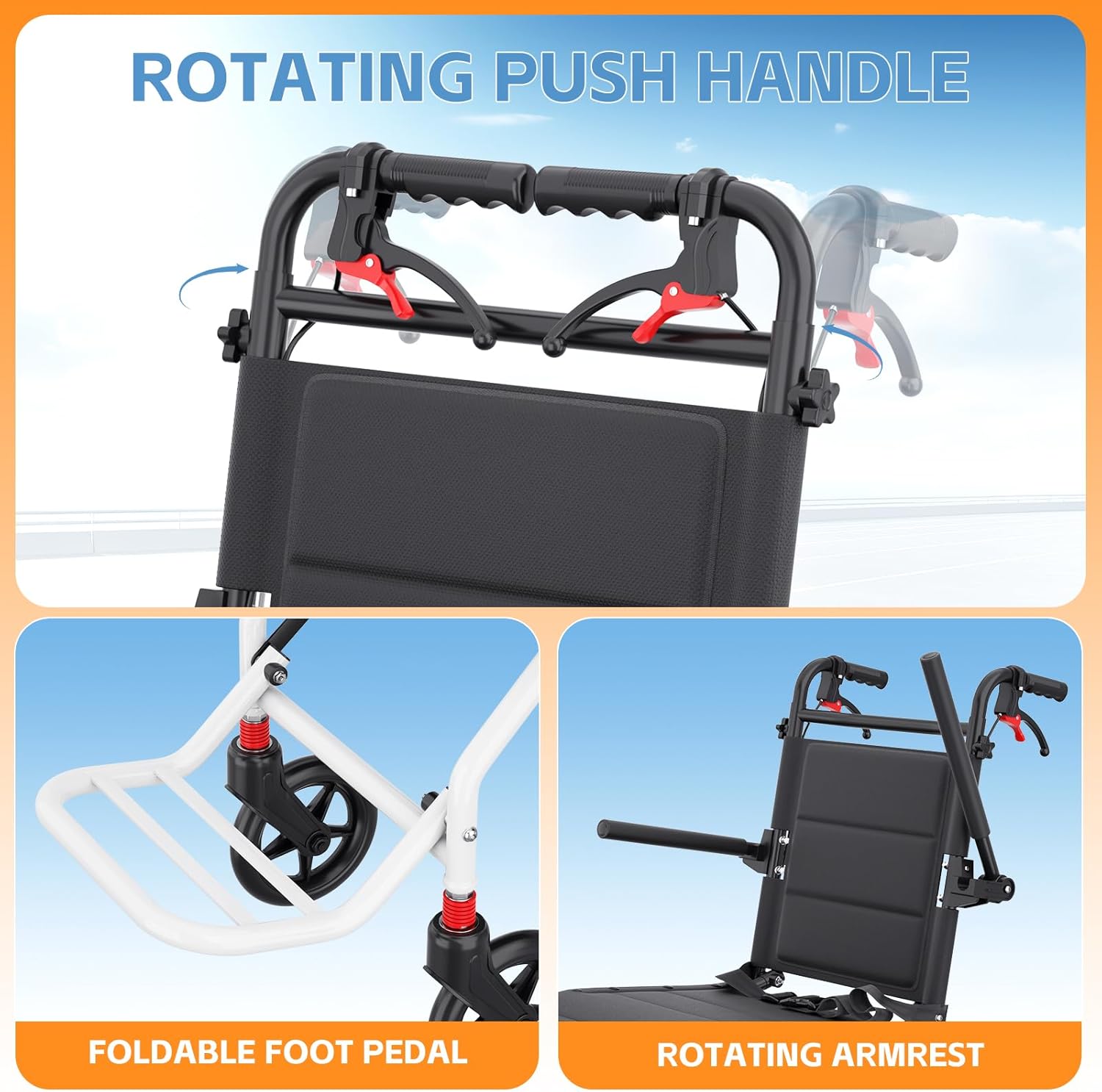 Super Lightweight Transport Wheelchair. Easy to Travel, Locking Hand Brakes, User-Friendly, Folding, Portable. for Adults or Child (up to 220lbs) …