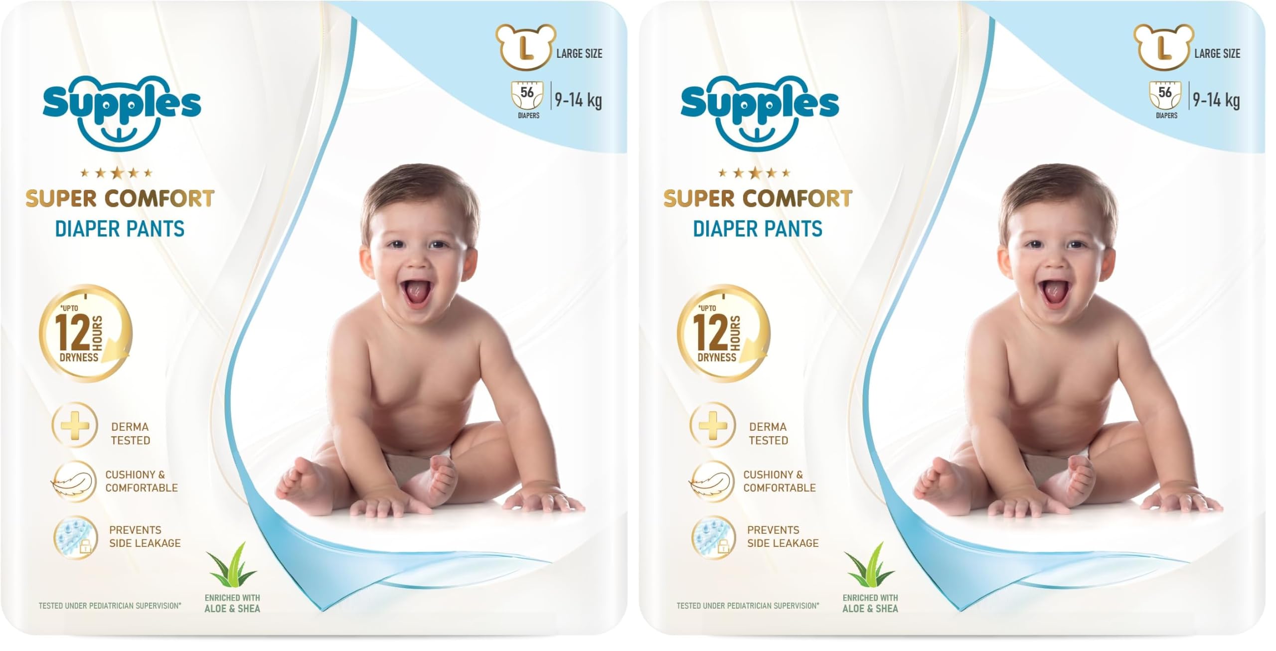 Amazon Brand – Supples Super Comfort Baby Diaper Pants | Large (9–14 kg), 56 Count | Dermatologically tested, Ultra-Thin, Soft & Breathable | Wetness Indicator, Anti-Leak, All-Night Absorbency-image-40