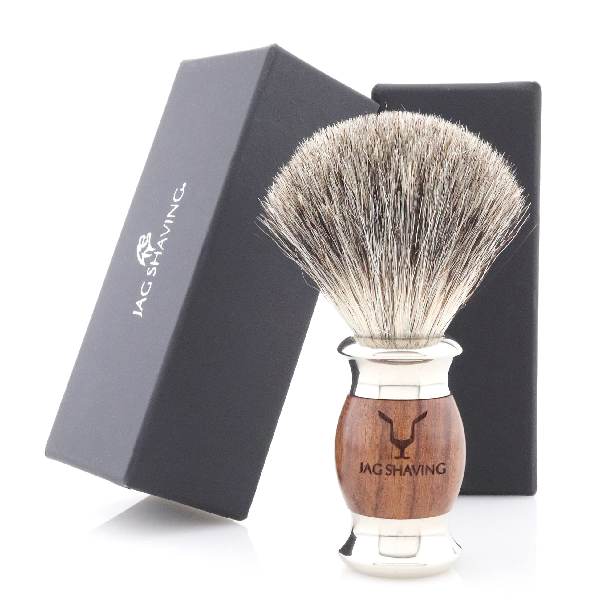 Jag Shaving Germany LEE Range 5-teiliges Rasierset - Super Dachshaar Rasierpinsel - doppelkante Rasierhobel - Rasierständer - Ledertasche für Rasierhobel - Rasierschale - Holz Rasierset