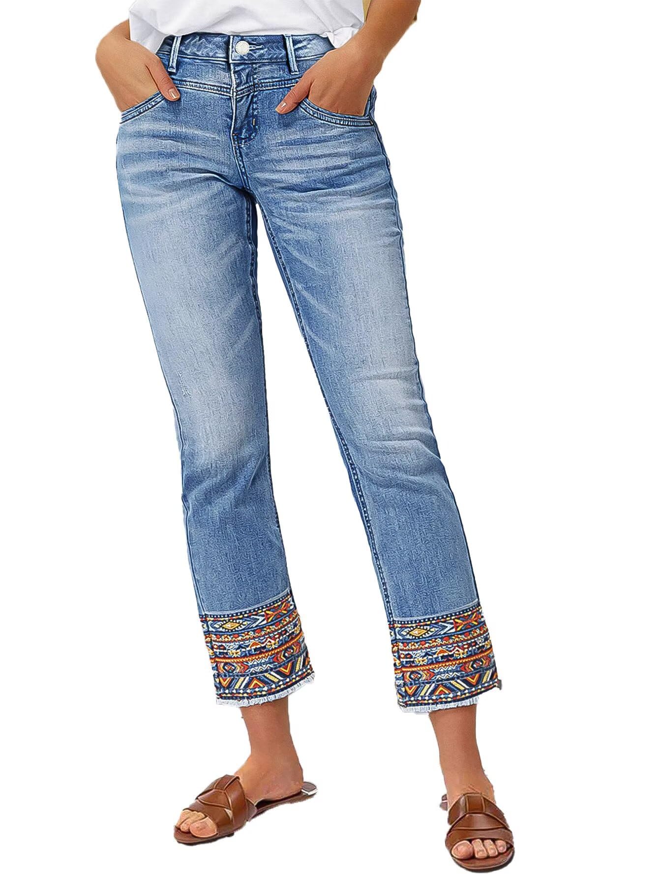 Flamingals Tribal Embroidery Ankle Jeans