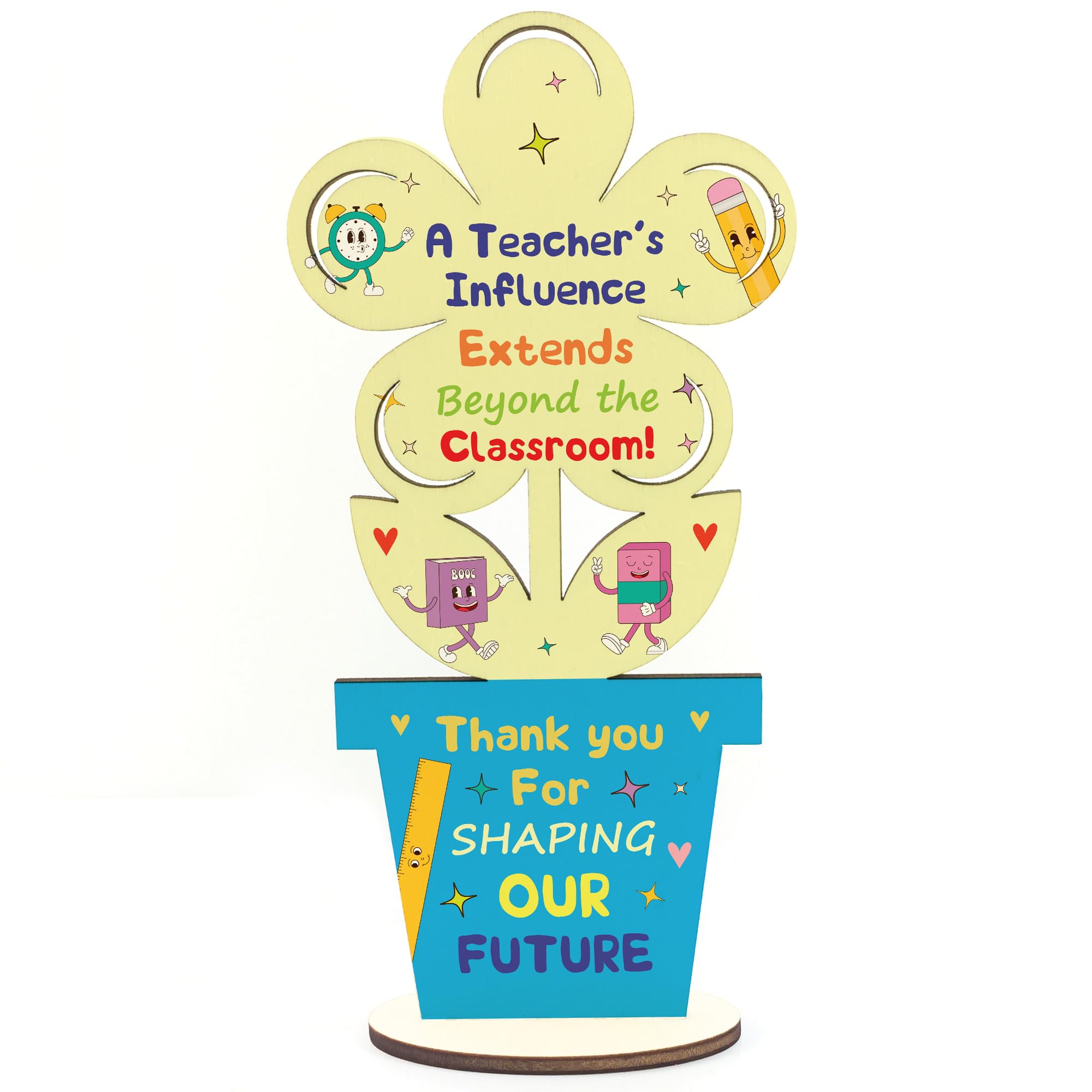 Red Ocean Teacher Gifts Thank You Gifts for Women Men Wooden Flower Plaque Teachers Gifts Thank You Gift for Teacher Tutor Teaching Assistant End of Term Gifts Keepsake