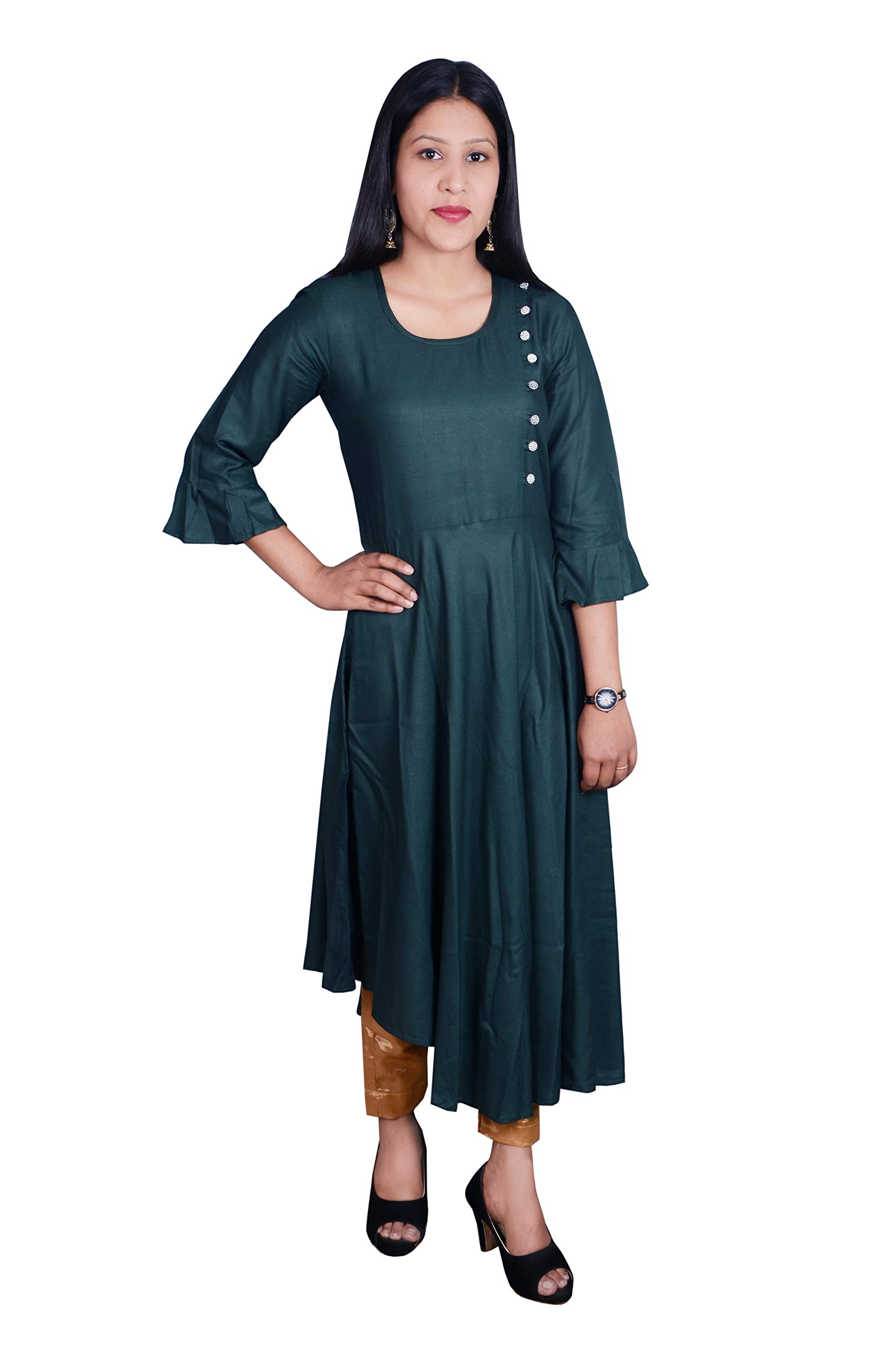 New Women's wear Green Solid Drees