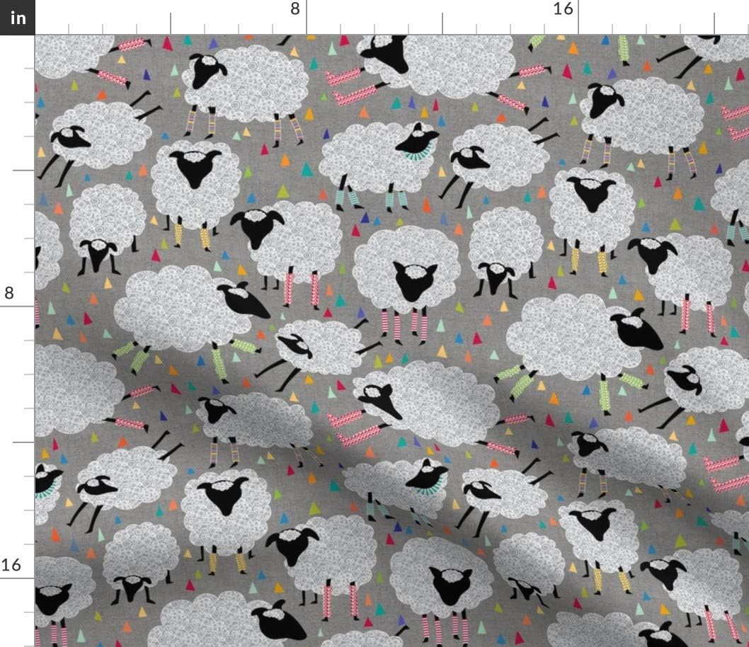 Spoonflower Fabric - Sheep Knitting Nursery Animal Triangles Woodland Printed on Petal Signature Cotton Fabric by The Yard - Sewing Quilting Apparel Crafts Decor