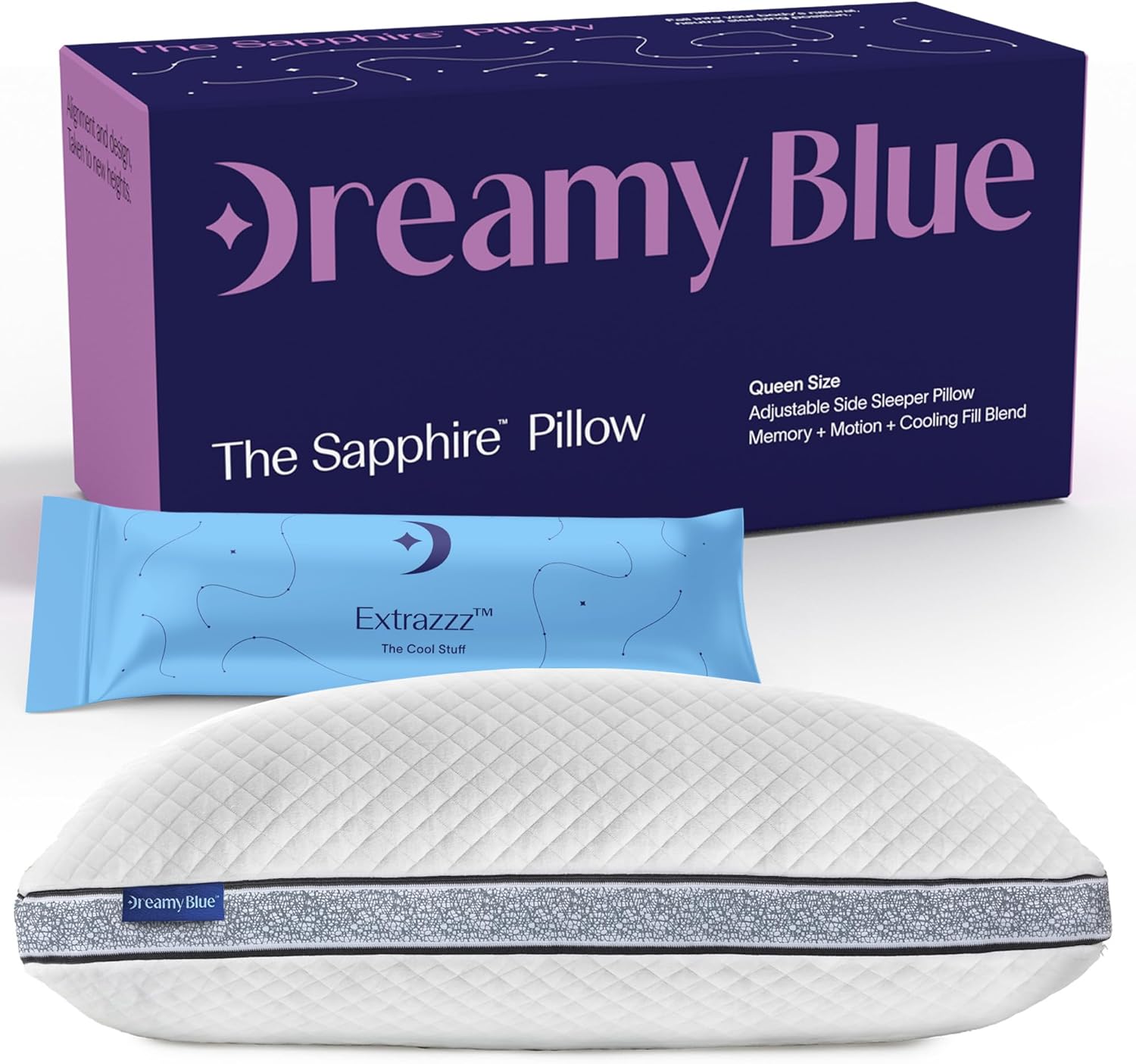 DreamyBlue Gusseted Sapphire Pillow • Adjustable Loft, Luxury Cover, Shredded Memory Foam Fill w/Cooling Beads • Ideal for Wide Shoulders • Neutral Alignment for All • CertiPUR-US Certified (King)