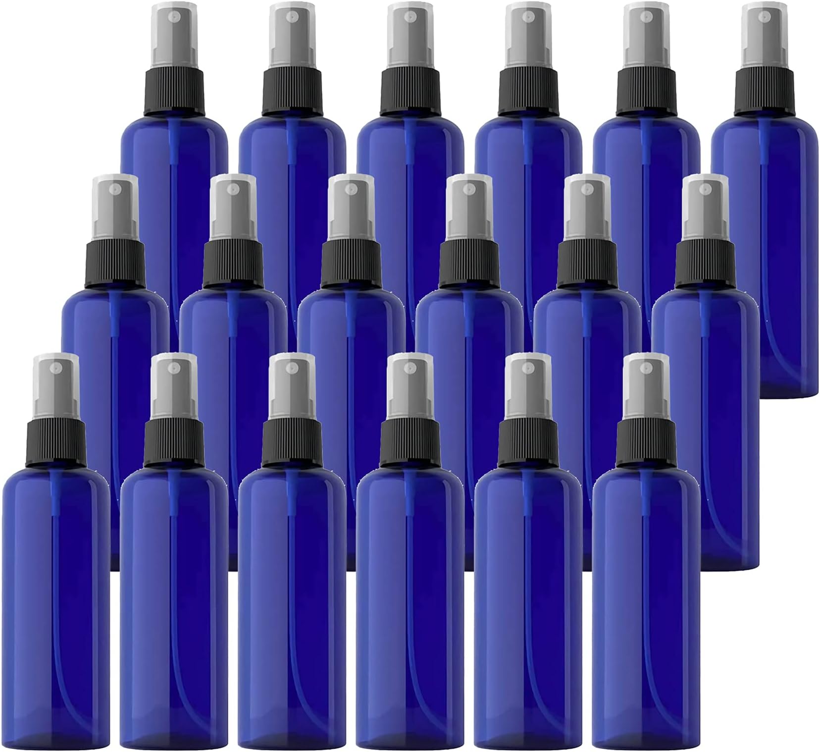TIANZD 24 Pieces Empty 100 ml Blue PET Plastic Fine Mist Pump Spray Bottles with Black Top Portable Sprayer for Perfume Water Cosmetic Travel Containers Refillable, 2x Funnel