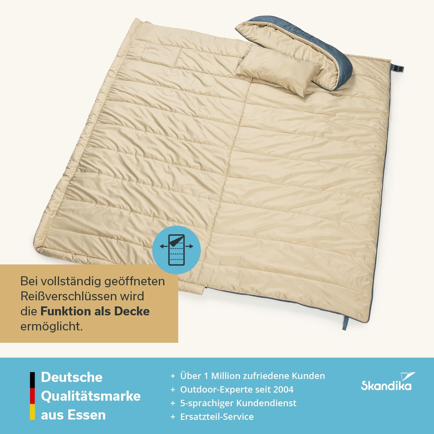 Skandika Schlafsack Oppdal| Deckenschlafsack für Erwachsene, 3 Jahreszeiten, Kompakt, leicht, rechteckig | bis 7 °C, 230 × 90 cm | Outdoor, Camping, Wandern