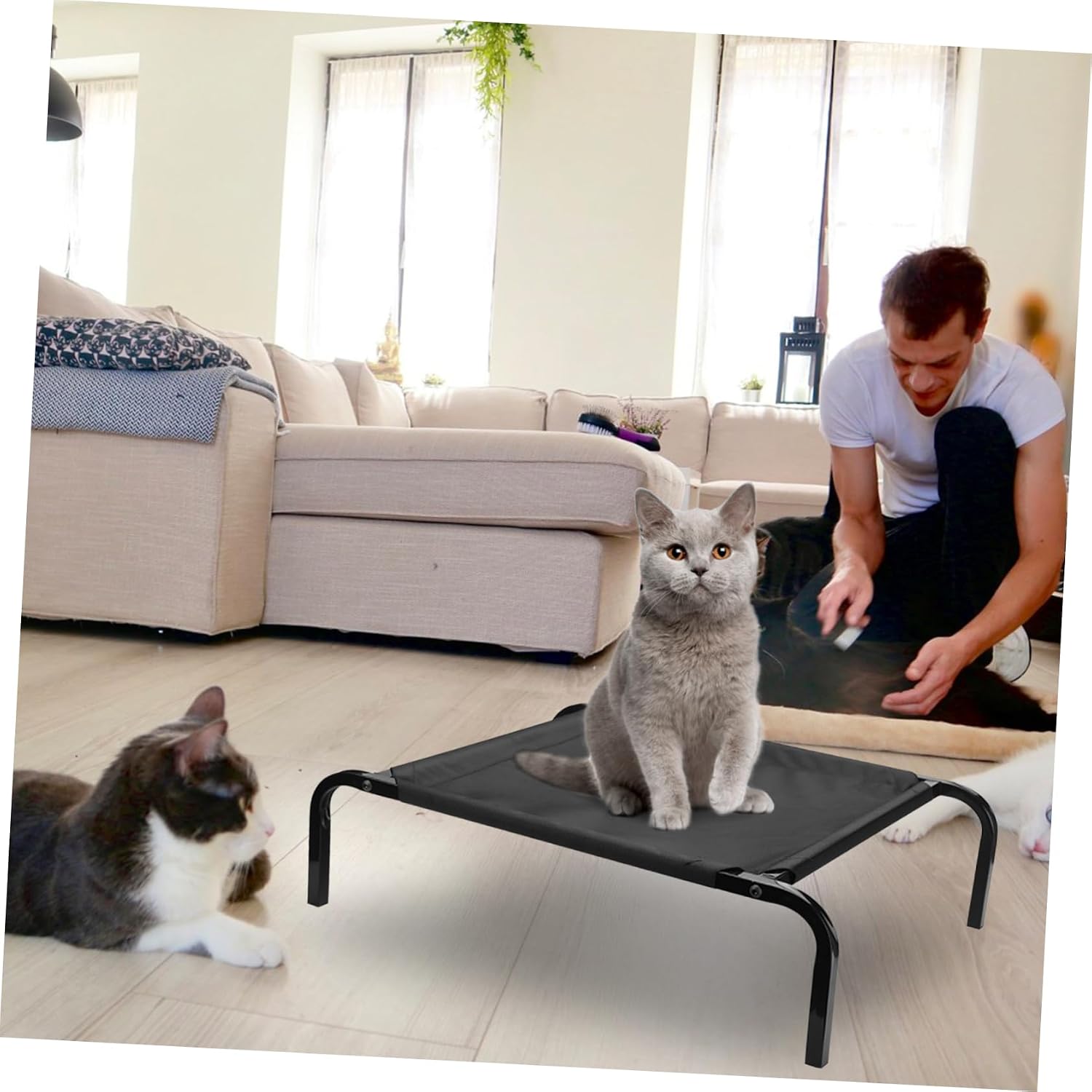 Luxshiny Detachable Elevated Pet Bed Cover Breathable Mesh Indoor Hammock Washable Wear Resistant Dog and Cat Sleeping Mat with Strong Support for Small Pets