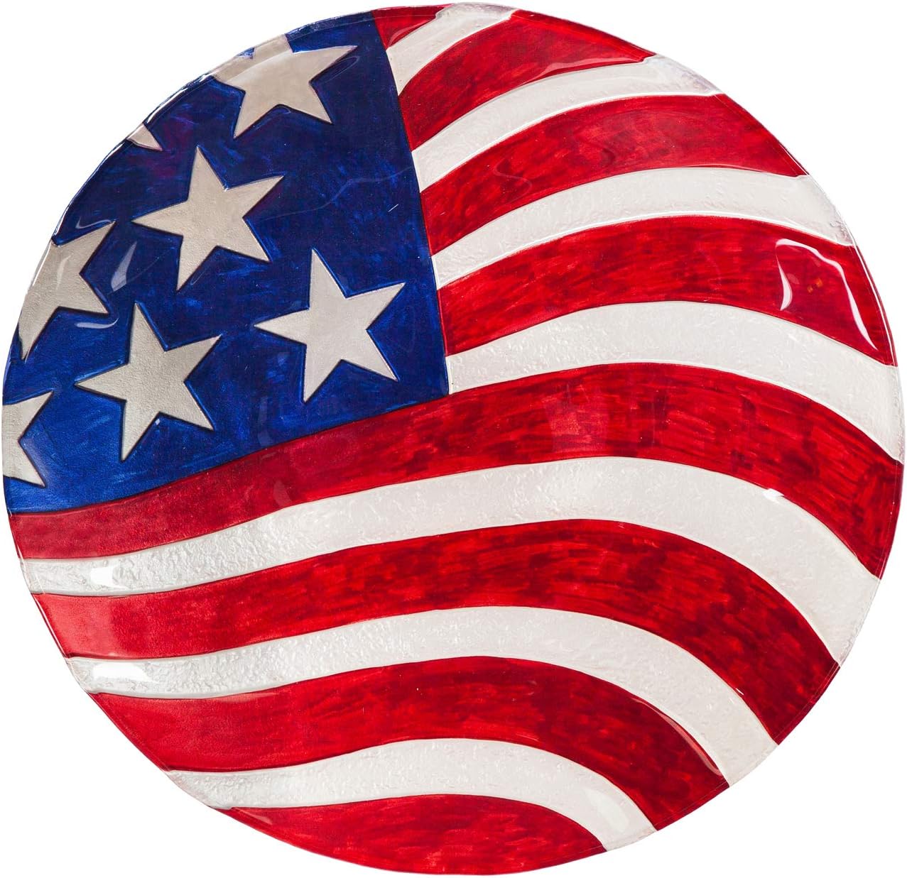 Evergreen Garden American Flag 18 inch Glass Bird Bath Bowl