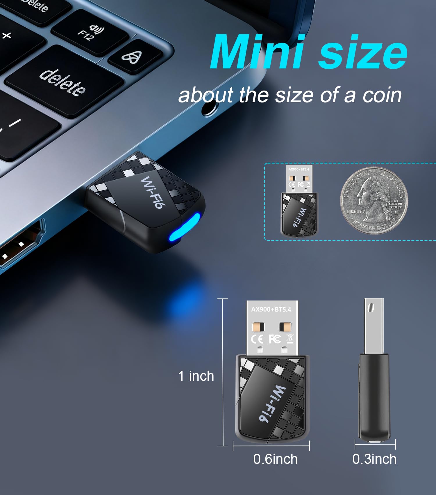 Adaptador Wi-Fi USB, WiFi 6 y adaptador Bluetooth 5.4 para computadora portátil, dongle inalámbrico de 900 Mbps, doble banda 5G/2.4GHz, controlador integrado para escritorio/portátil/PC, WPA3