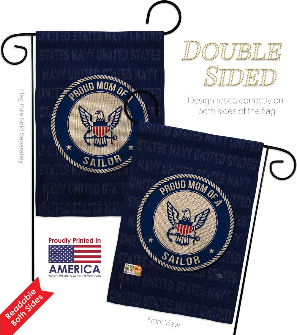 Navy Proud Mom Sailor Burlap Garden Flag Armed Forces USN Seabee United State American Military Veteran Retire Official Small Decorative Gift Yard House Banner Double-Sided Made In USA 13 X 18.5