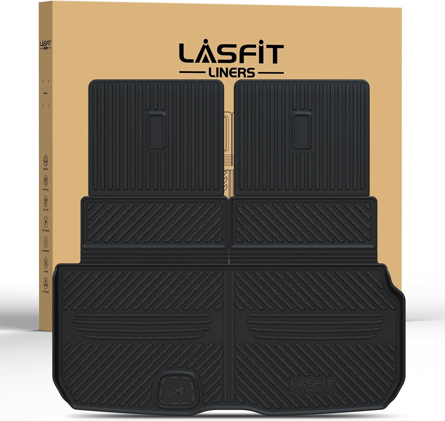 LASFIT Cargo Mat Fits for Mercedes Benz GLS 2025 2024 2023-2020 450 580 63 AMG, All Weather TPE Custom Fit Mercedes GLS 2020-2025 Car Trunk Mat Cargo with Backrest Liners, Black 8) For Benz GLS | 2020-2025 | Cargo Liner