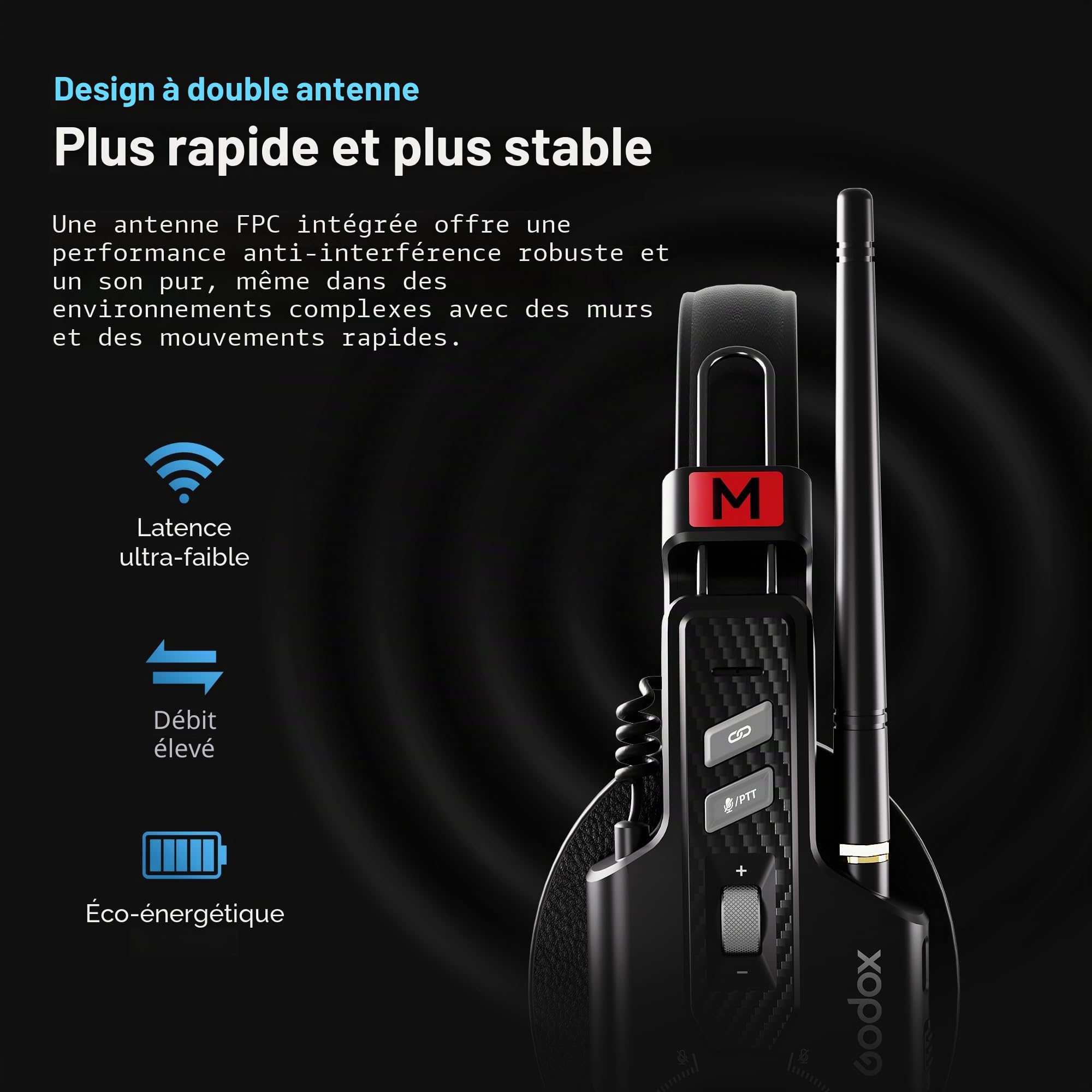 GODOX Skytalk Air 5S Système de Casque interphone sans Fil 2,4 GHz | duplex intégral pour la communication de groupe avec conception anti-bruit, autonomie de 20H, portée de transmission de 500m