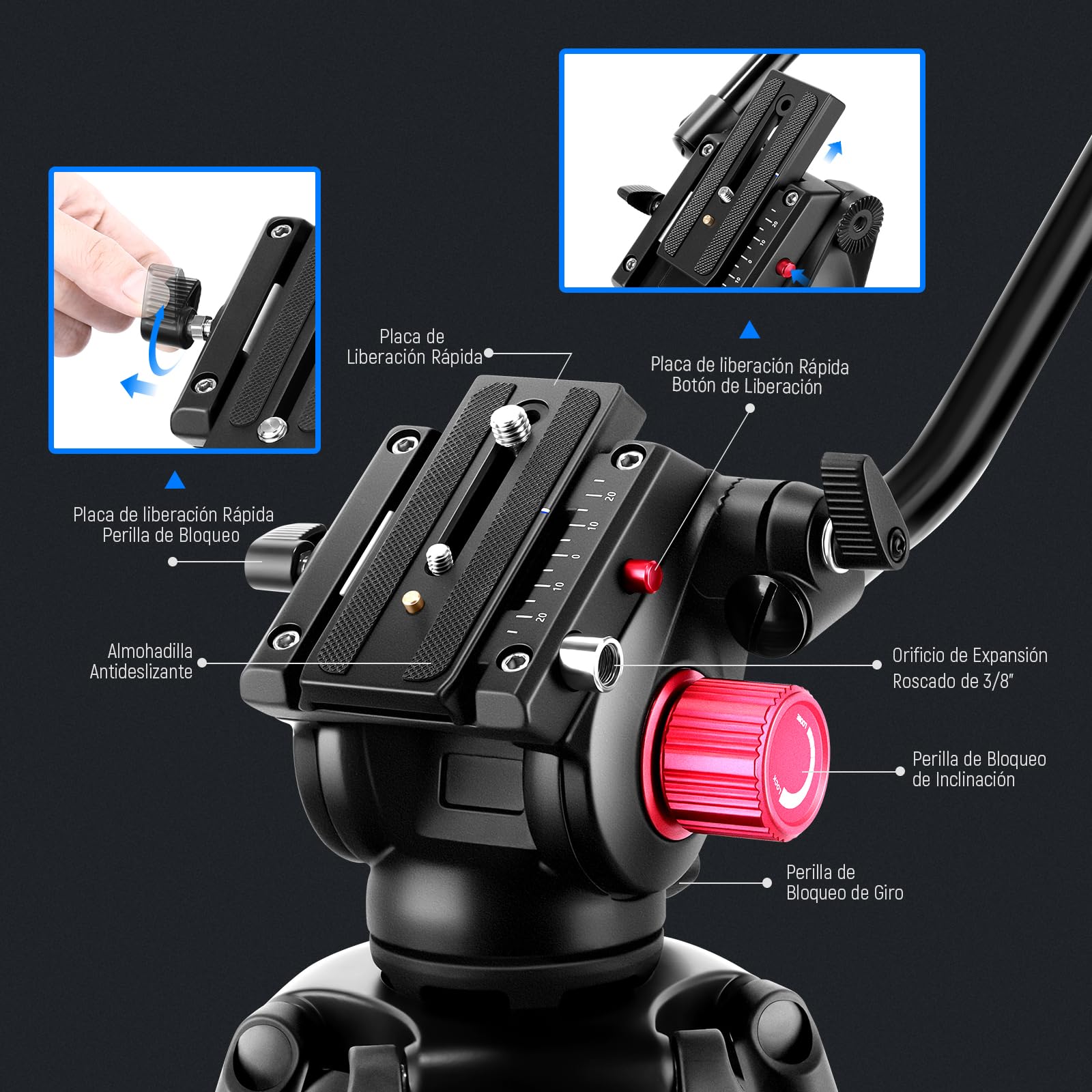 NEEWER 79" Trípode Cámara con 360° Cabezal Fluido, Soporte Vídeo Aleación Aluminio Resistente con Placa QR, Compatible con Canon Nikon Sony y Otras videocámaras DSLR, Carga 17,6lb, Paño de Limpieza