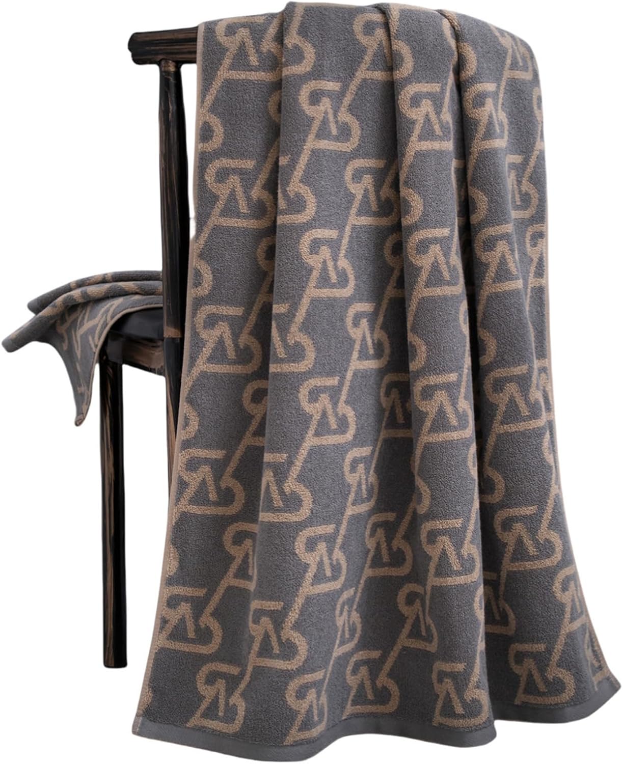 Cotton Bath Towels with Cat Design, 27.5 x 28 inches, Modern Decorative Pattern, Terry Weave (Grey)