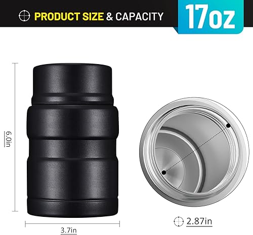 Miniatura 7 de Charcy Termo de 17oz para alimentos calientes, contenedor de comida aislado para almuerzo con cuchara plegable QB - Negro