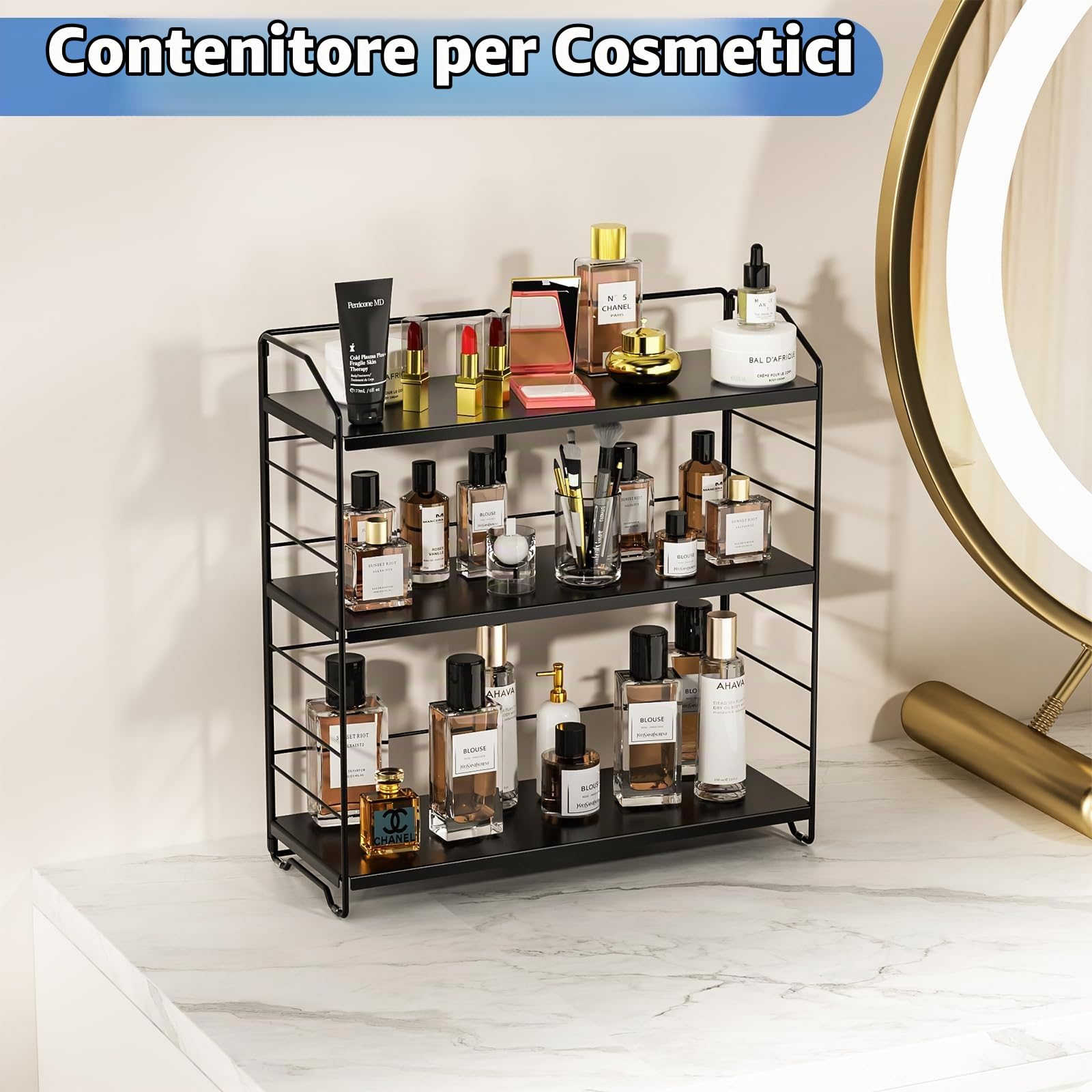 Porta Spezie a 3 Ripianii, Porta Spezie Per Cucina, Nero | Scaffale da Cucina a 3 Ripiani, Design regolabile in altezza, Metallo di alta qualità, per Cucina, Sala da Pranzo, Ufficio