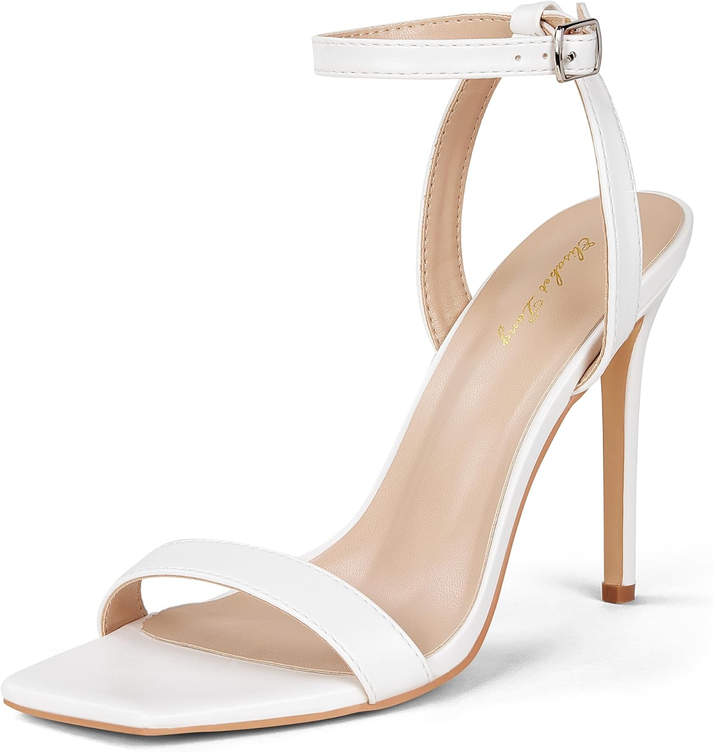 Elisabet Tang Women's Stiletto Heels Ankle Strap Open Square Toe Heeled Sandals Sexy Comfort Strappy Dress High Heel Shoes Lace Up Wedding Party Sandals Shoes