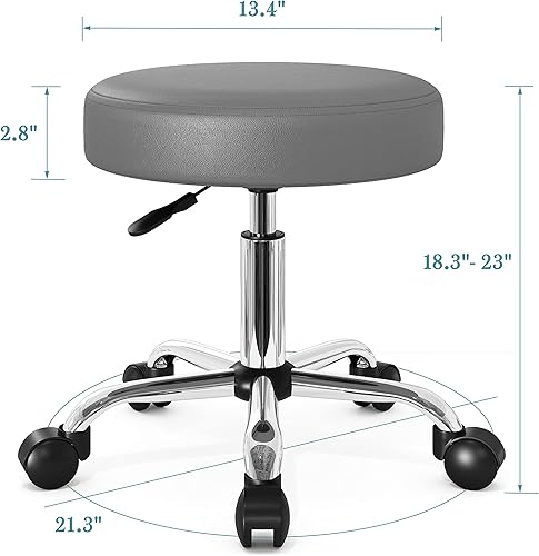Miniatura 2 de HOOMIC Taburetes con ruedas para salón, oficina, tienda, bar, spa, tatuaje, masaje médico, giratorio, con piel sintética, acolchado, color gris